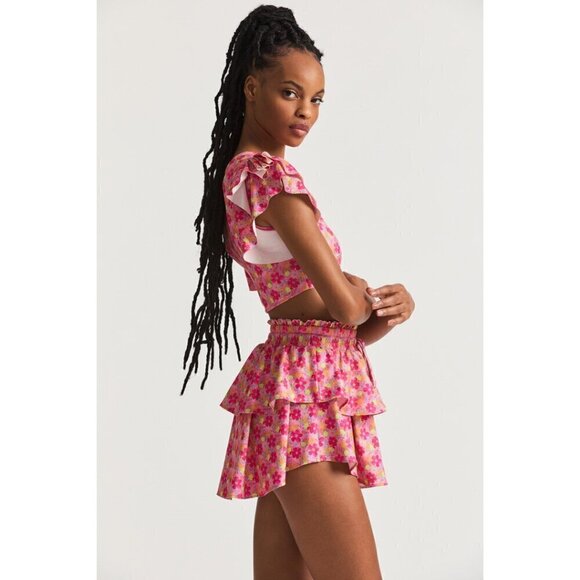 LOVESHACKFANCY Kiella Ruffle Crop Top and Citrine Mini Skirt in Passion Sound - Picture 3 of 14